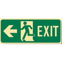 Luminous Emergency Exit Sign with Picto Left Arrow, 450mm (W) x 180mm (H), Self Adhesive Polyester