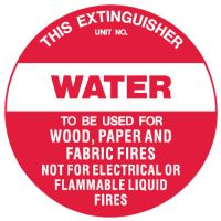 Fire Extinguisher Signs - Water Fire Extinguisher, 200mm Dia, Self Adhesive Vinyl