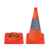 Traffic Cone Collapsible with Reflective and Lights 450mm Plastic Base Orange