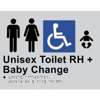 Braille Sign - Unisex Toilets RH + Baby Change, Anodised Aluminium, 220 x 280mm