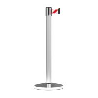 Retractable Crowd Control Barrier - 3m Red & White Belt with Silver Post